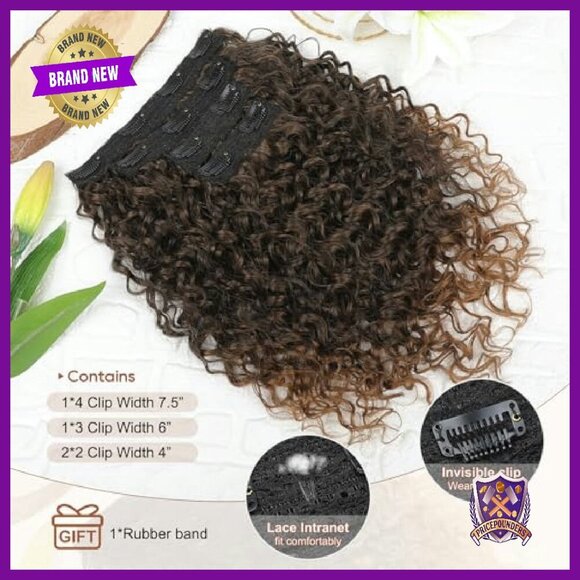 14-Inch Protein Silk Clip-In Hair Extensions, Deep Curly Wavy, 4PC Set main image 4